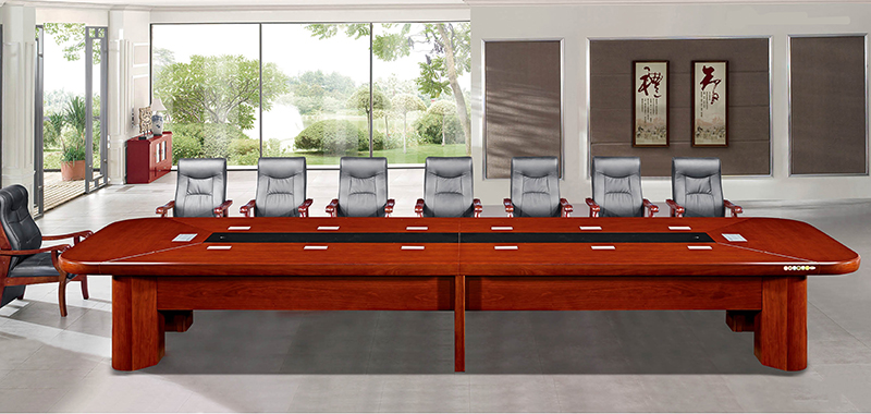 会议室长条实木会议桌图片